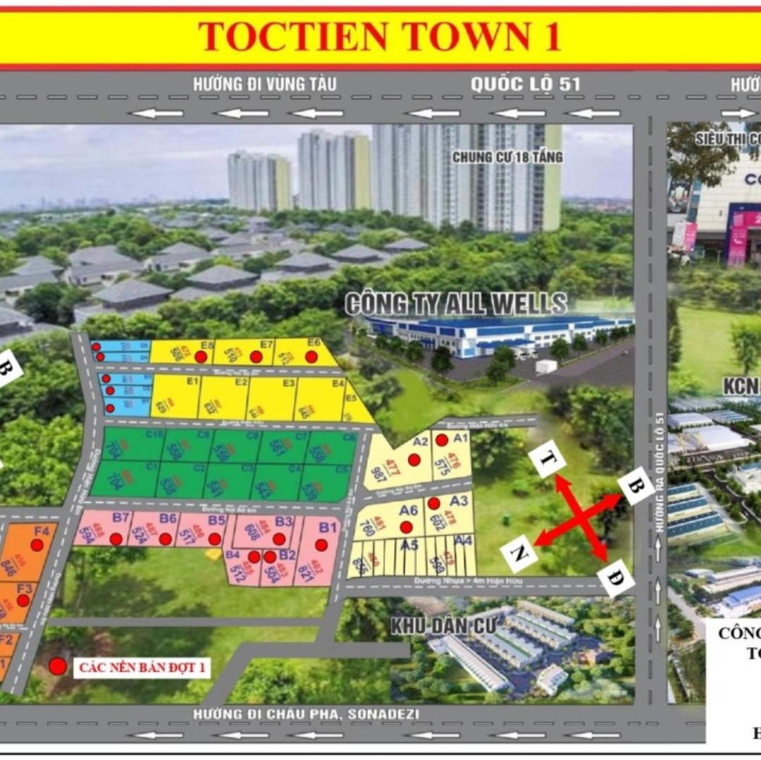 Sơ đồ phân lô dự án Đất Nền Tóc Tiên Town 1 thị xã Phú Mỹ Bà Rịa Vũng Tàu 